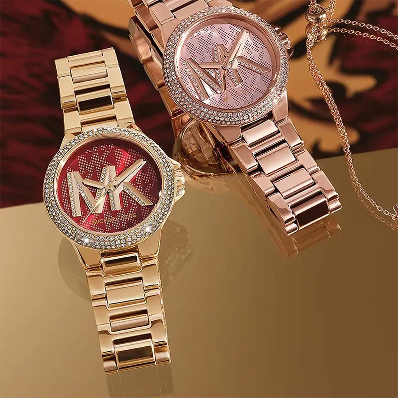 Michael Kors Quartz Camille Crystal Red Dial Ladies Watch- MK7196